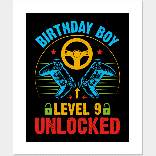 Birthday Boy Level 9 Unlocked Gamer Birthday Wall Art by busines_night